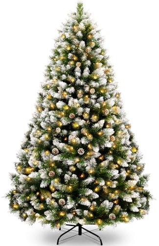 KOIUEYW Künstlicher Weihnachtsbaum mit Beleuchtung, Weihnachtsbaum mit 300 LED Beleuchtung Weihnachtsbaum Künstlich 180cm mit Schnee, Weihnachtsbaum Künstlich