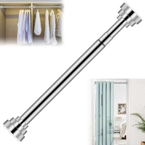 HEKOBAG Barra Armario Extensible sin Taladro, 38-58cm Barra de Ropa Telescópica de Longitud Ajustable con Base Redonda para Armario de Dormitorio Ventana de Balcón
