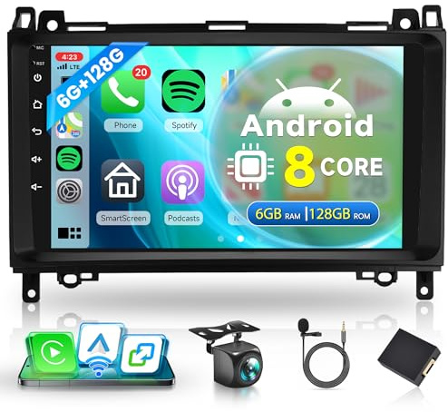 6G+128G 8Core trådlös Carplay Android bilradio för Mercedes Benz A/B-klass W169 W245 B200 W639 Vito Viano W906 Sprinter 9 tums bilradio Android Auto GPS Navi WiFi Bluetooth FM/RDS/EQ backkamera