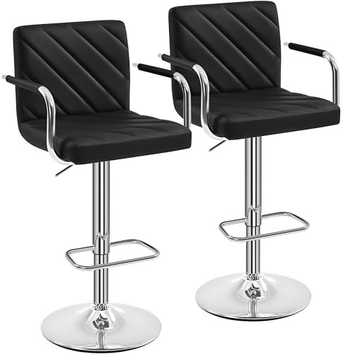 Yaheetech Bar Stools Set of 2, Modern Height Adjustable Swivel Bar Chairs, Faux Leather Counter Stools with Backrest and Footrest for Bar, Kitchen, Home, Restaurant, Black