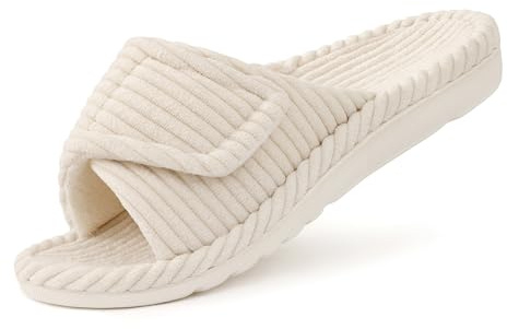 Litfun Orthopedic House Slippers for Women Adjustable Arch Support Indoor Slippers Open Toe Corduroy Bedroom Shoes, Beige 7