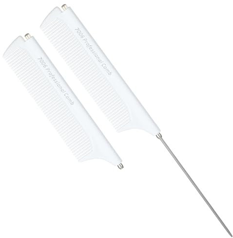 2 Stück Teleskop Stielkamm tragbarer Styling Kamm Damen Stylingkamm zum Haarschneiden und Flechten Strähnenkamm Edelstahlnadel Stielkamm Friseur Haarkamm Stylingkamm für flauschige Pony