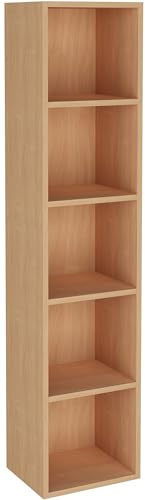Blisswood Slim Storage Unit, 5-Tier Tall Bookcase with Adjustable Cube Shelves, Book Shelf for Kids, Office & Bedroom, Small Shelving Unit for Books & Decor (Beech)