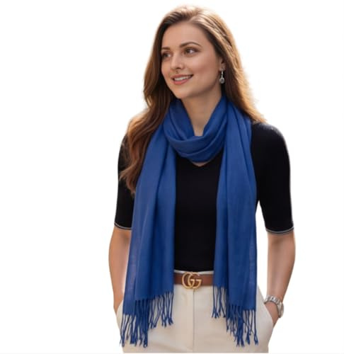 LA FERANI Sciarpa estiva da donna in cashmere sottile, scialle 200x70, leggermente trasparente, tinta unita, scialle piegato per estate e primavera, stile casual e business, regalo per lei, blu royal