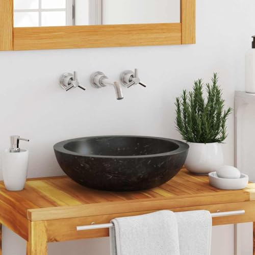 Lavabo with Marbre Noir, Design Élégant, Vasque à Poser Salle de Bain, Lavabo Enfant, Meuble Vasque Salle de Bain, Lave Main, 40 x 12 cm