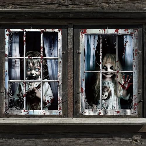 LETSHOLD 2 Piezas Halloween Decoracion para Casa Terror, 80 x 120 cm Cortinas Adornos para Fiesta de Halloween Carnaval Interior Exterior Puertas Ventana Decoracion (D)
