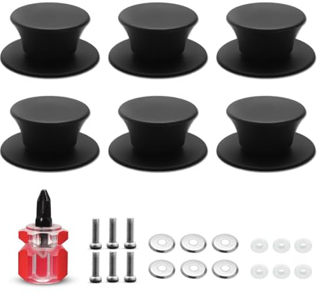 OulQinyhome 6 Manopole per Coperchio Della Pentola - Coperchio in Silicone Universali Senza BPA e Resistenti al Calore - Pomello di Ricambio per Vetro con Foro (Nero)
