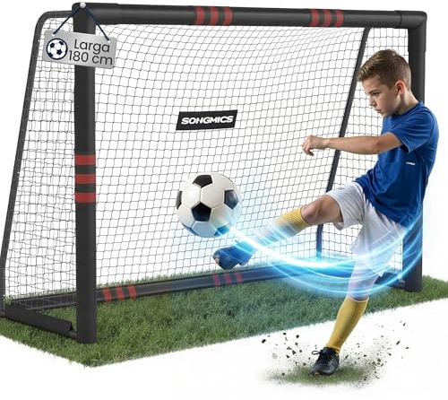 SONGMICS Portería de Fútbol, para Todas Las Edades, de Acero, Red de PE, para Exterior, Jardín, Playa, 85 x 240 x 160 cm, Revestida de Espuma, Negro SZQ240RZ02