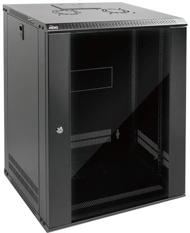 Tecmojo 19 tum 15U 450mm djup Nätverksskåp, Väggserverskåp, 19 IT-Nätverksrackhölje, Låsbar Dörr och Sidoväggar, Glasdörr, Platt Förpackning, Svart