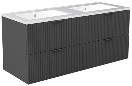 AICA Ensemble Meuble Salle de Bain 120cm avec Double Vasque céramique - 4 tiroirs Meuble Anthracite