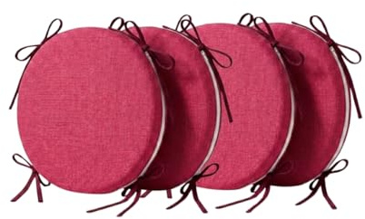 PIND Cojines Redondos para Silla 30x30x3cm - Relleno de Espuma Confort - Funda con Cremallera Lavable - 4 Lazos de Sujeción - Ideal para Cocina, Jardín y Taburetes. (4, Granate)
