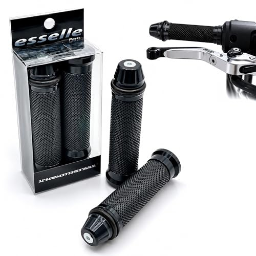 Manopole Moto Scooter Universali 22/25 mm Antiscivolo Nere con Contrappesi in Alluminio Integrati | Coppia Manopole Manubrio Plug & Play per Moto Scooter Quad