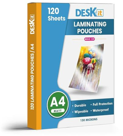 Deskit A4 Laminating Pouches, Matt, 120 Sheets, 150 Microns- Clear and Durable Presentations with a Modern Finish