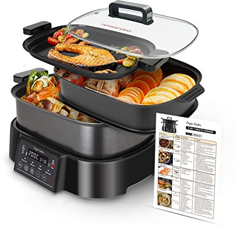 Taylor Swoden Arthur Dampfgarer mit Timer, Ultrakompakter Dampfgarer mit 3 Einschüben, BPA-frei, Programmierbar, Voreingestellte Programme, Warmhaltefunktion, 6 L, 1250 W