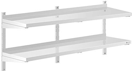Royal Catering RCWR-1400.4 Wandbord 2 Ablagen 40 x 140 cm Edelstahl Regal Edelstahlregal Wandbord 2 Ablagen 140 cm breit 40 cm tief 3,5 cm hoch