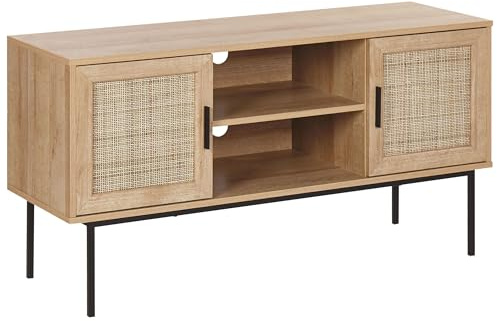 Beliani Rattan 2 Door TV Stand Wicker Front 120 x 63 cm Metal Legs Light Brown Boho Pasco