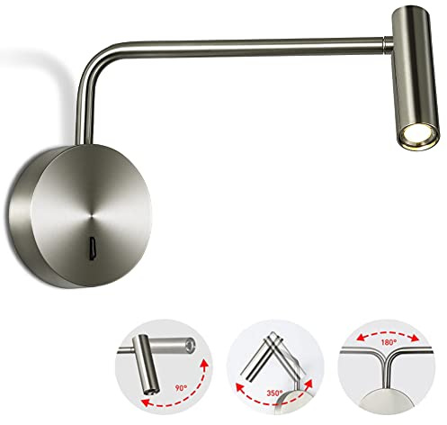 ZEROUNO Wall Mounted Reading Light Swing Arm Bedside Lamps for Bedroom Hardwired Sconces with Switch LED Mounted for Home Decor Wall Lighting Fixtures Indoor (Silver)