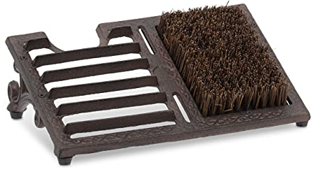 Relaxdays Schuhabstreifer, aus Gusseisen, große Bürste, Stiefelknecht, antikes Design, Außenbereich, Schuhputzer, braun, 12 x 33,5 x 22,5 cm