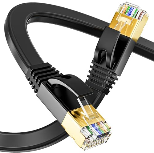 Lan Kabel 10 meter CAT 7 Netzwerkkabel 10m, Flach Ethernet-Kabel außen innen Wasserdicht, S/FTP Hochgeschwindigkeit 10Gbps 600Mhz Gigabit CAT 7 Patchkabel für Xbox PS3 PS4 Laptop Router (10 Clips)
