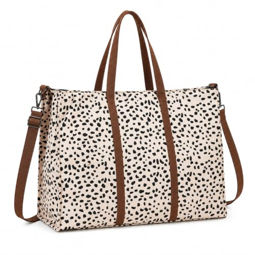 Laptop Tote Bag for Women Work Shoulder Bags 15.6 inch Canvas Laptop Computer Purse Messenger Teacher Handbag Business Office Briefcase (Leopard - Apricot)