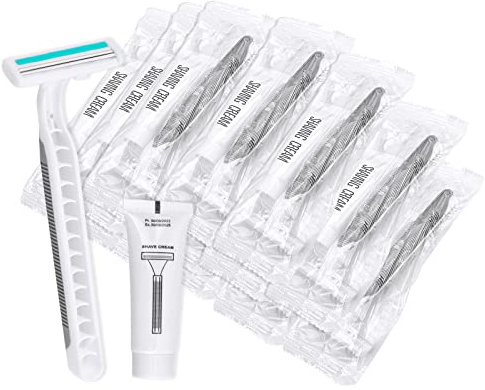 Disposable Razors in Bulk Pack of 30,Gray Bulk Razors Disposable Individually Wrapped Twin Blade Disposable Shaving Razors with Shaving Cream and Clear Cap Set for Homeless,Hotel,Charity,Travel