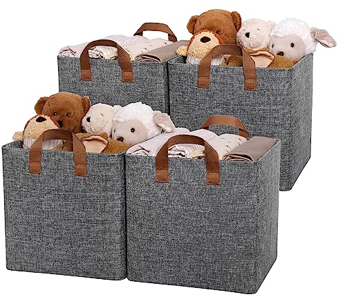 GRANNY SAYS Cubos Almacenaje con Estructura Metálica, Paquete de 4 Cubos de Almacenamiento 33x33, Cajas Almacenaje Tela, Cestas Organizadoras, Cajas Organizadoras Plegable para Estanterias, Gris