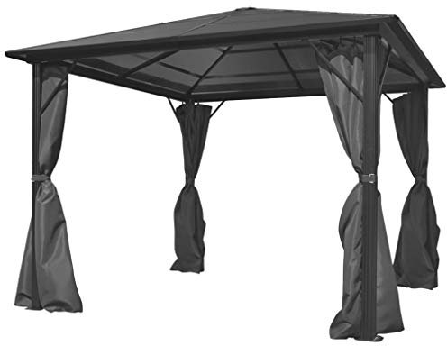 PURADAY Tonnelle avec rideaux - Anthracite - 3 x 3 m - Tonnelle de jardin étanche - Pour barbecue, pavillons, fêtes, fêtes de famille et activités de plein air - Design classique et élégant