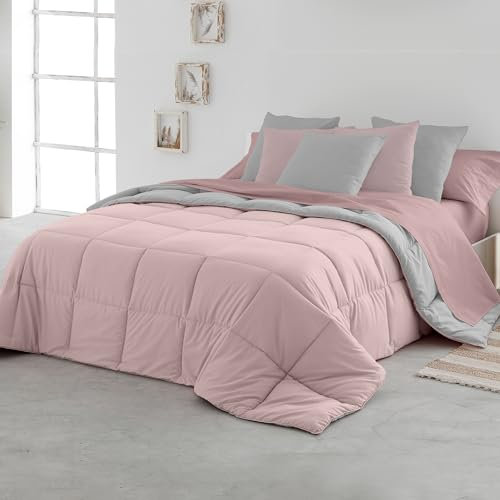 SOMNI HOME Edredon Nordico Bicolor Cama 80/90 cm. Tacto Pluma. Duvet Tacto Pluma Microfibra Reversible Cálido Ligero. Cama Individual. Calidad 400 gr. Color Rosa - Gris 180x260