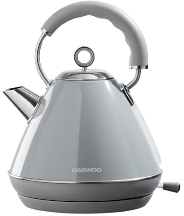 Daewoo Kensington, Pyramid Kettle Electric, Stainless Steel, Family Size, Fast Boil, Auto Shut Off, 360 Swivel Base, Cord Storage, Power Indicator, Removable Filter For Easy Cleaning, Grey