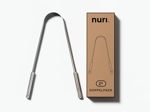 NURI Zungenreiniger – 2 Stück aus medizinischem Edelstahl – Testsieger 2025 - Zungenschaber gegen Mundgeruch – Geschmacksneutral & hygienisch – 100 % Metall Tongue Scraper für bessere Mundhygiene