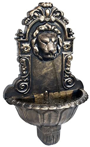Rantry Fontana a Muro Decorativa con Testa di Leone in Stile Vintage - Plastica Resistente, Colore Bronzo, 41x22.5x65 cm, Pompa Inclusa, per Interni