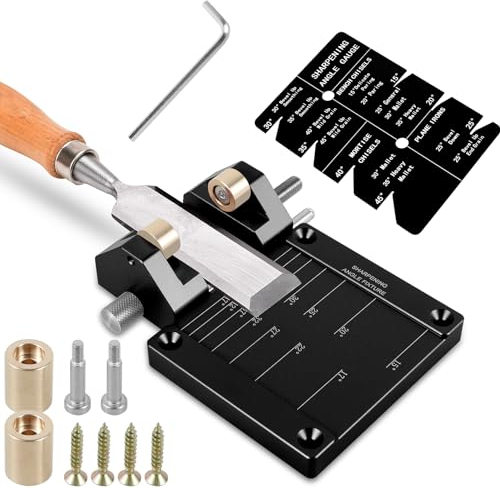Système de guide d'affûtage réglable avec fixation d'angle d'affûtage et jauge d'angle, kit d'affûtage pour le travail du bois, ciseaux et rabots de 5/32 à 7,6 cm (noir)
