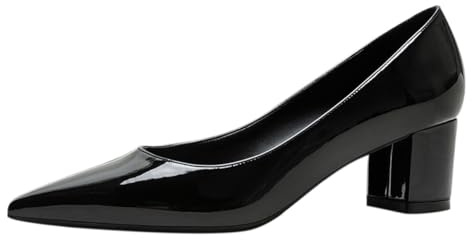 Talons à bloc pour femmes, escarpins à bout pointu avec talon épais, chaussures à talons pour femmes en cuir verni, faciles à enfiler, confortables et mignonnes, idéales pour la remise des diplômes