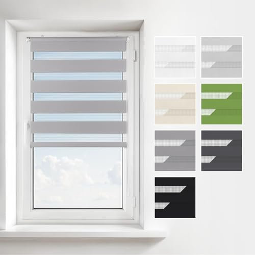 Estika Doppelrollo Klemmfix ohne Bohren – Breite: 140 cm – Höhe: 120 cm – Farbe: Grau – Jalousie für Innenfenster, Duo-Rollo, Fensterrollo innen