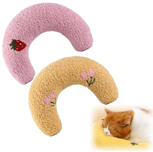 BDBFPAN 2 almohadas de hierba gatera, hierba gatera, juguete de peluche suave y esponjoso en forma de U para dormir, hierba gatera, juguete de peluche para gatos y perros