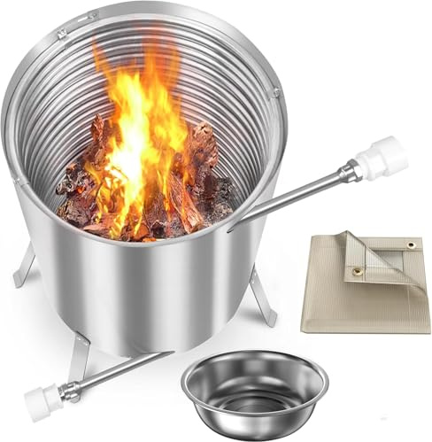 FIVMEN Calefacción de piscina de madera, barril de fuego, calentador de piscina con fuego de acero inoxidable, barril de leña con espiral de calefacción, esterilla ignífuga y bandeja, calentador de