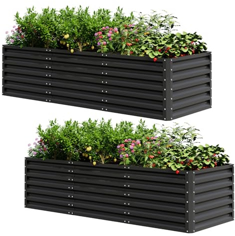 UDPATIO Hochbeet aus Metall,240x60x90 cm 2er-Set,Zink-Aluminium Freistehendes Hochbeete für Garten und Balkon, 1296 L Pflanzkasten für Garten, zum Anbau von Gemüse, Blumen und Obst, Grauschwarz