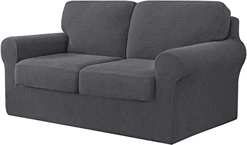 7-delat sofföverdrag set med elastiskt band, stretchöverdrag, ljusgrå, 2-sits (145 178 cm) halkfritt möbelskydd för soffor, tre separata ryggstöd och kuddar ingår