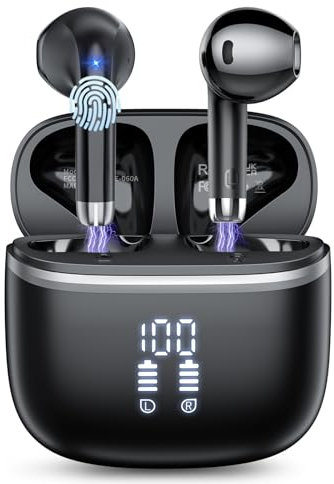 Bluetooth Kopfhörer, Kopfhörer Kabellos Bluetooth 5.4 In Ear Kopfhörer mit 4 ENC Noise Cancelling Mic, 40H Spielzeit mit LED, IP7 Wasserdicht in Ear Ohrhörer für Arbeit/Studium/Freizeit Schwarz,2025