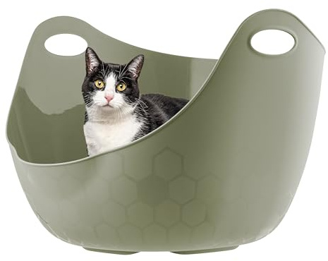 IRIS USA Katzentoilette mit hohen Wänden und Griffen, aus flexiblem Kunststoff, Salbeigrün