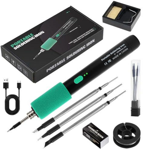 Set saldatore senza fili, batteria USB, saldatore con 3 temperature regolabili, 260 ℃-450 ℃, 3 punte per saldatore, supporto per saldatura, pasta per saldatura, kit per saldatura