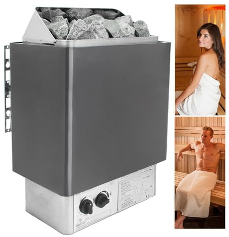 hKjPlvf PoêLes De Sauna éLectriques, Acier Inoxydable 3 KW-6 KW, PoêLe De Sauna Sec à ContrôLe Interne pour Hammam, HôTel, Spa, Maison, Minuterie : 0-180 Min, TempéRature : 0-110 °C,6KW