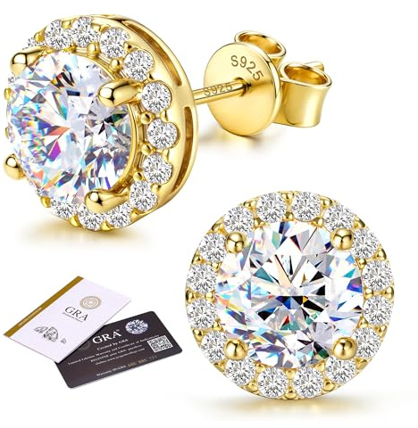 GEMQUEEN Moissanite Halo Earrings Studs 925 Sterling Silver, 1CTW