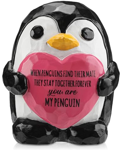 JRELECS Romantic Couple Gift - Penguin Heart-Shaped Resin Sculpture for Anniversaries, Valentines Day & Newlyweds,to My Love,Gifts for Him Her Boyfriend Girlfriend Birthday Christmas