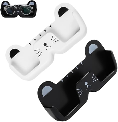 Zpeiran Colgador Pared Forma Gato Organizador Gafas,2 Piezas Expositor Portagafas Montaje Sin Perforación,para Baño Dormitorio Entrada(Blanco/Negro)