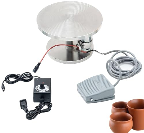 Torno eléctrico de cerámica de acero inoxidable, plato giratorio de 20cm con pedal, diseño de anillo antideslizante, máquina para modelar cerámica con velocidad ajustable, para escuelas tiendas