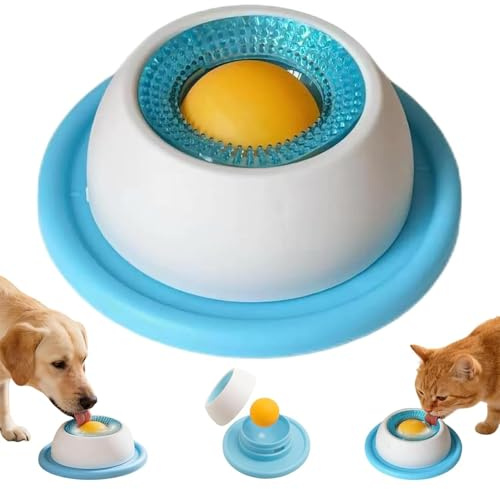 Cuenco para lamer Perros, Lick Bowl para Perros Antideslizante con Bola Giratoria, Juguete Interactivo de Alimentación Lenta Que Reduce la Ansiedad y el Aburrimiento (Azul)