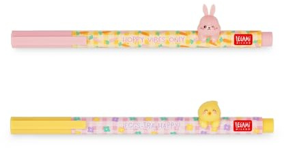 Legami - Set de 2 bolígrafos de gel Lovely Friends, Hoppy Easter, edición limitada, animalito decorativo extraíble y recombinable, evita que ruede, tinta rosa y violeta