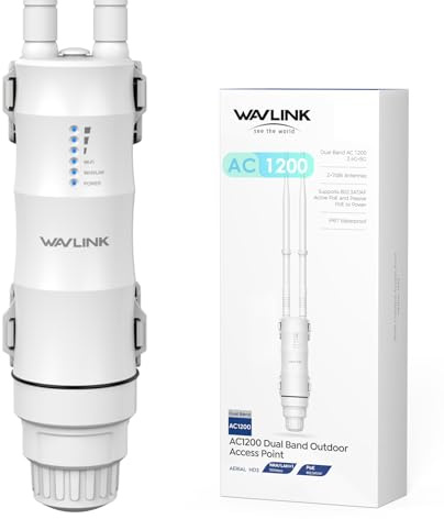 WAVLINK AC1200 Ripetitore WiFi Esterno Lunga Portata PoE - Amplificatore Segnale Dual Band IP67 Impermeabile, Punto di Accesso Outdoor con Antenne Potenti, Ideale per Giardino Piscina Parcheggio