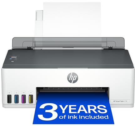 HP Smart Tank 210 Wireless Printer | Perfect for Everyday Home Use | Print only | Self-healing Wi-Fi | A4 | Smart buttons | Low on ink sensors | Refillable | Includes up to 3 Years of Ink